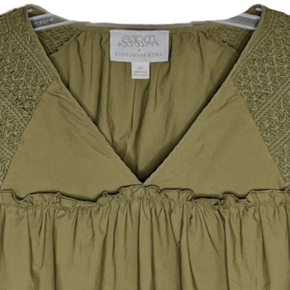 Mare Mare x Anthropologie Renee Smocked Shoulder Tiered Tunic - Olive - 1X - Picture 3 of 9